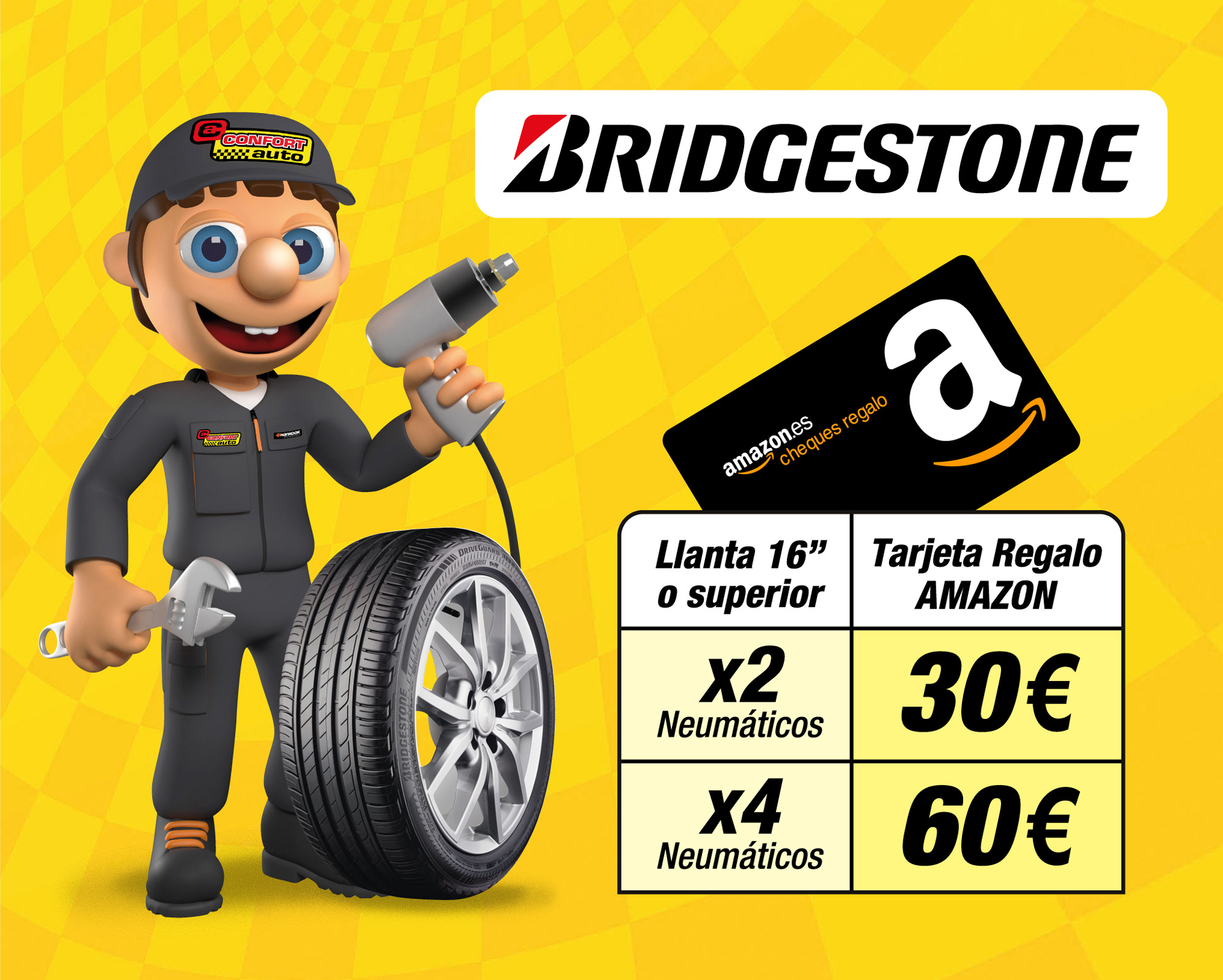 CONFORTAUTO Y BRIDGESTONE REGALAN HASTA 60€ PARA AMAZON